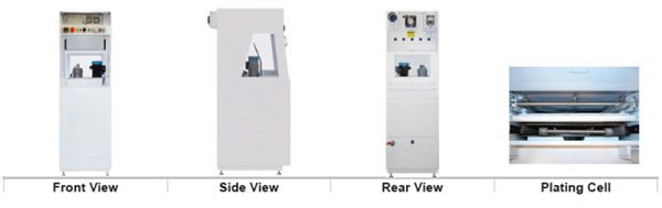 SE-101 electroplating system, front, side, rear views